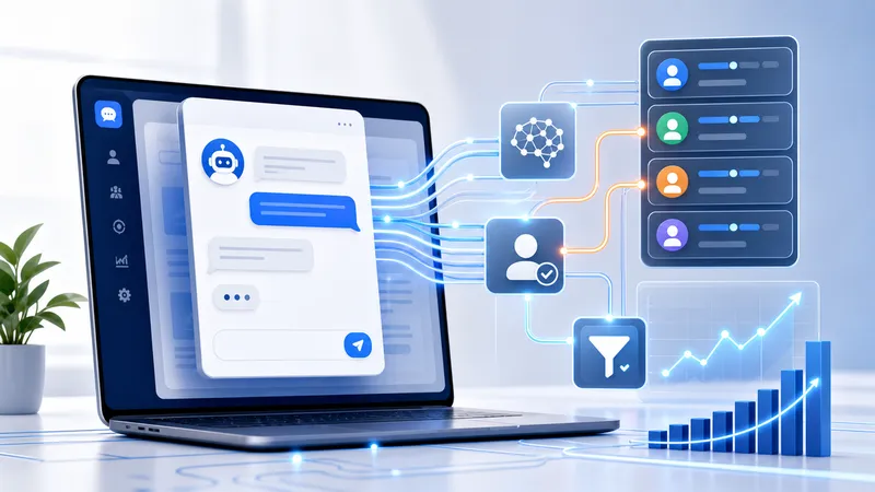 AI chatbot lead generation workflow connecting website visitors to CRM automation, lead scoring, and SEO systems.