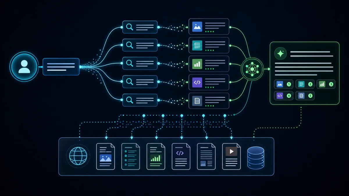 Diagram of Retrieval-Augmented Generation and AI search query fan-out mechanics.
