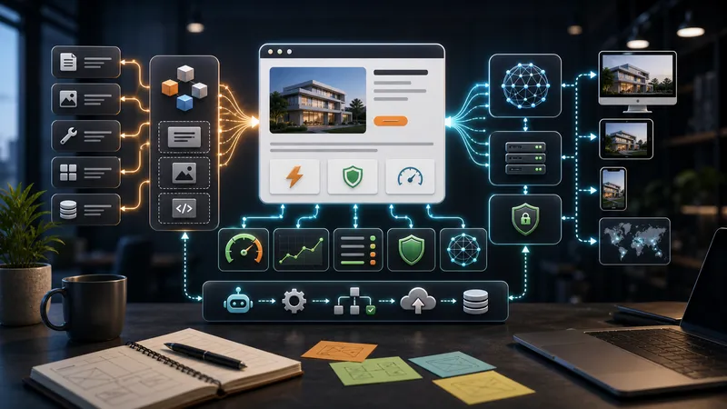 Fast static website architecture pipeline with component blocks, edge delivery, and automation connectors.