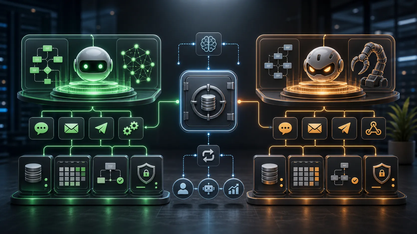 Self-hosted AI agent comparison with memory vaults, secure gateways, and automation routes.