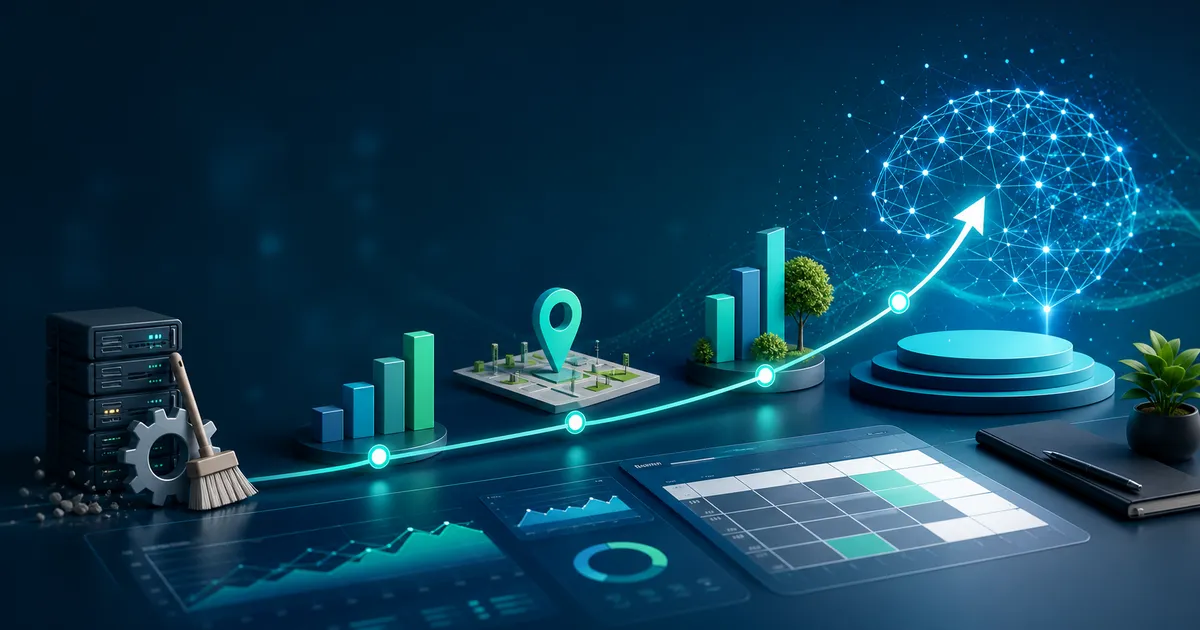 SEO growth timeline with technical SEO, local search, AI visibility, and lead automation milestones.