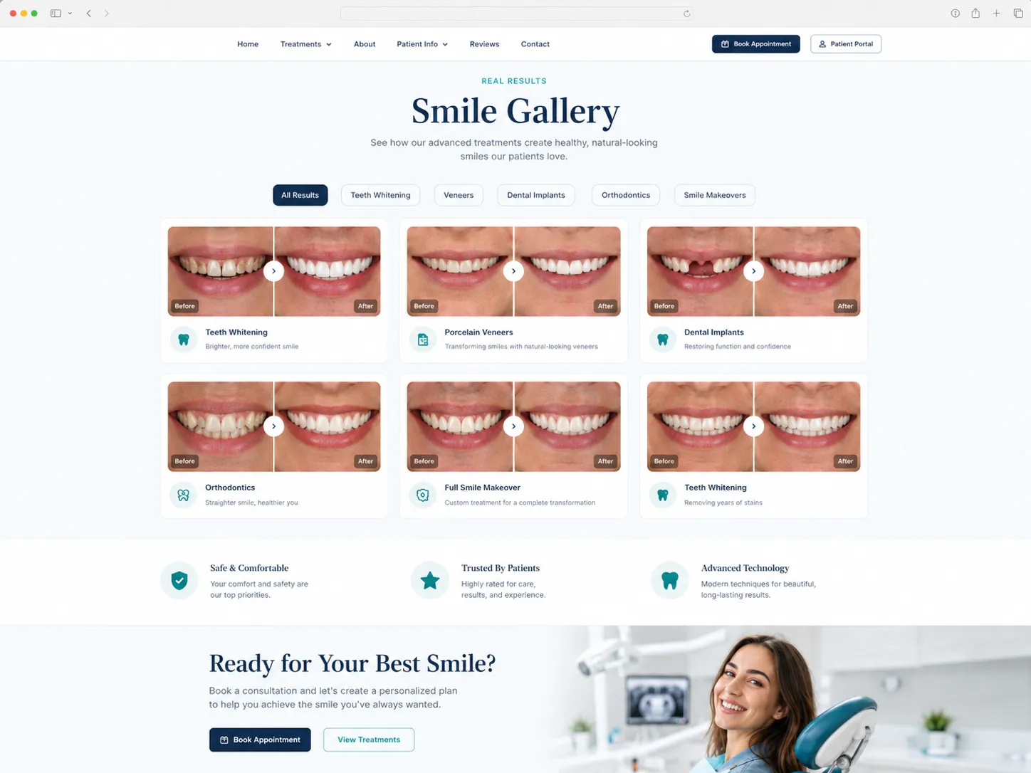 Pagina galleria sorrisi della clinica dentistica con esempi di trattamento.