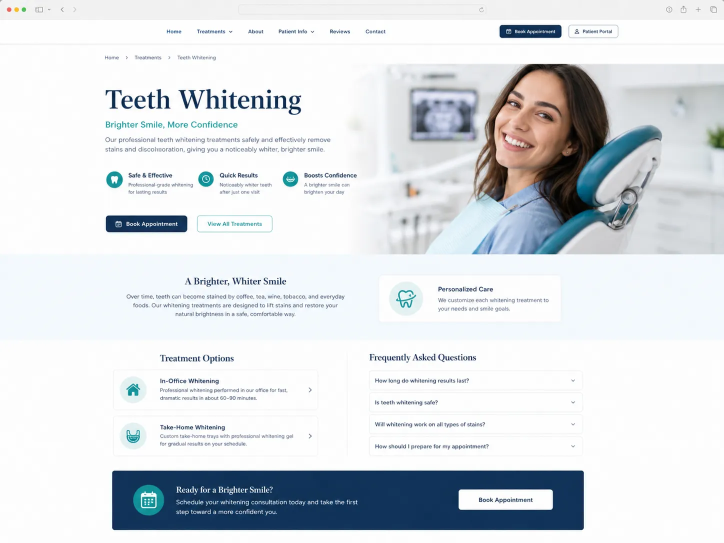 Pagina del trattamento di sbiancamento dentale del sito della clinica.